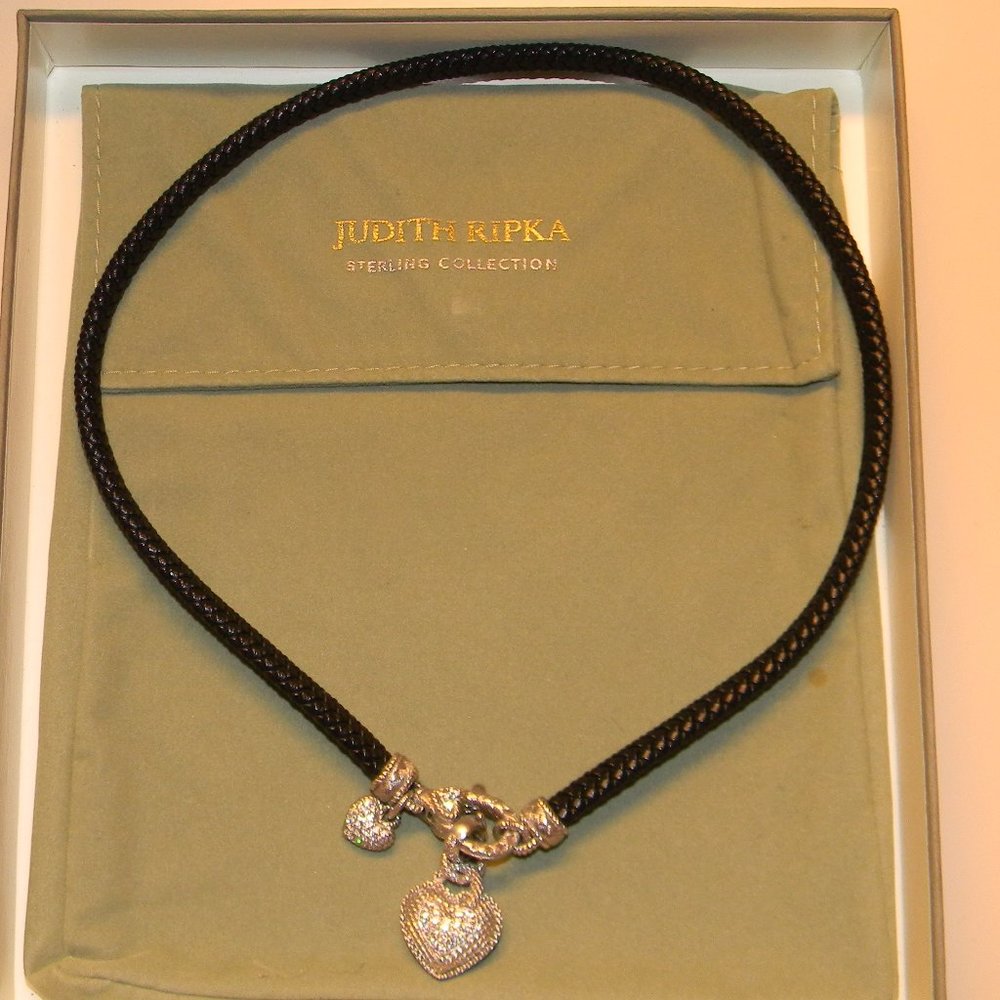 Judith Ripka Black Leather w/ White Diamoniques Necklace